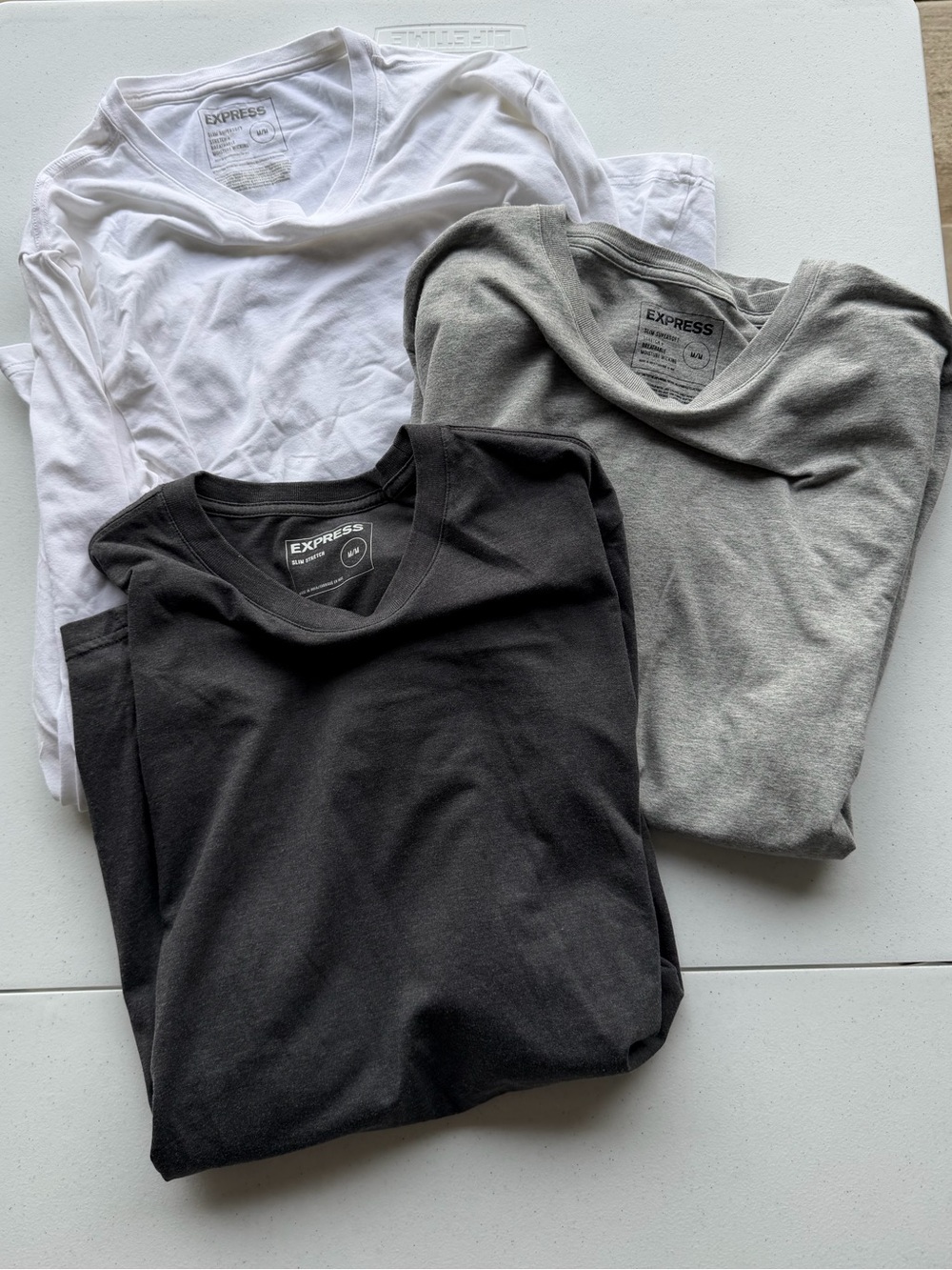 Express Men’s Long-Sleeve Crewneck Shirts - White, Dark Gray & Light Gray